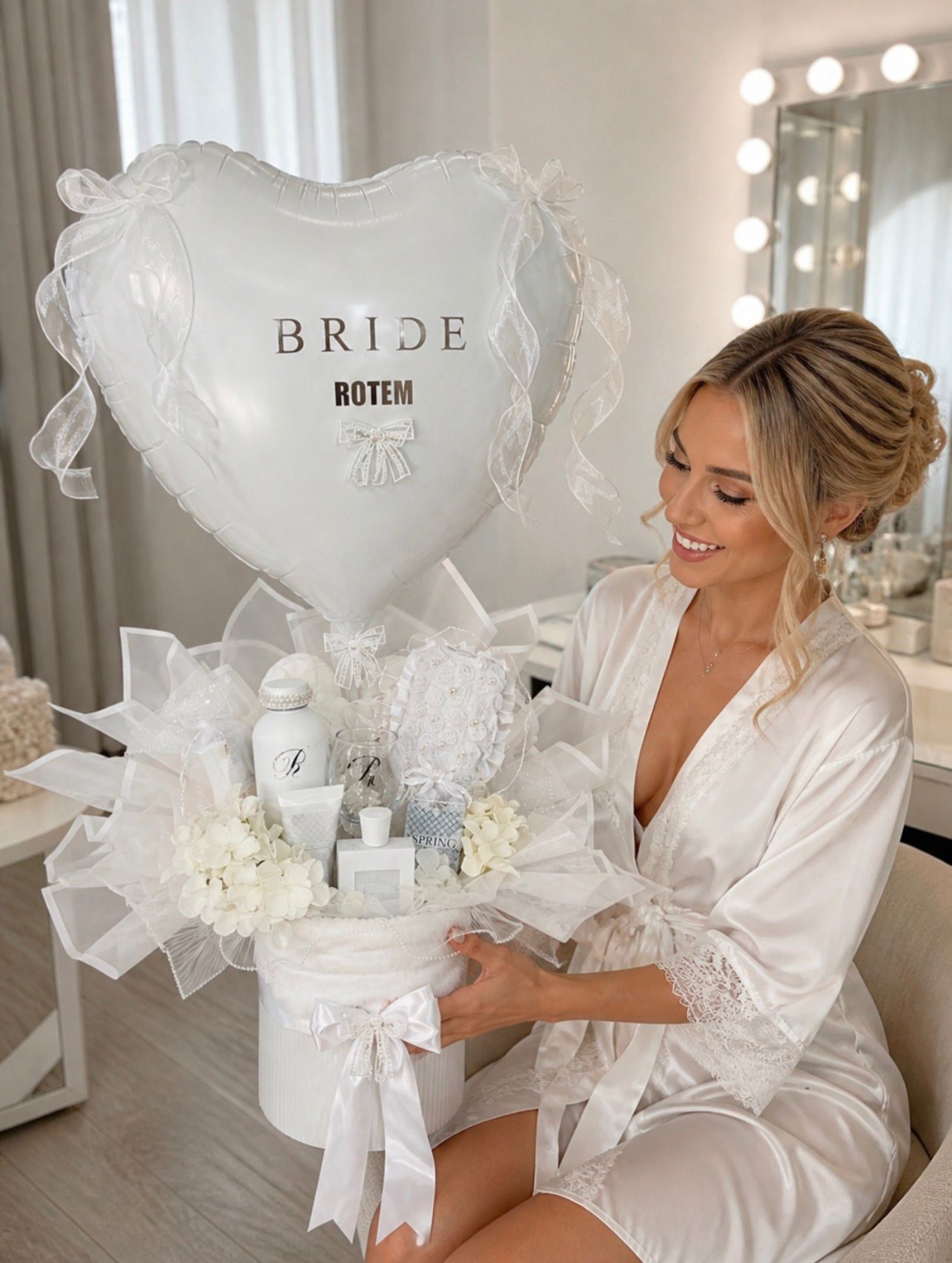 מארז כלה — בלון לב Bride וטיפוח יוקרתי